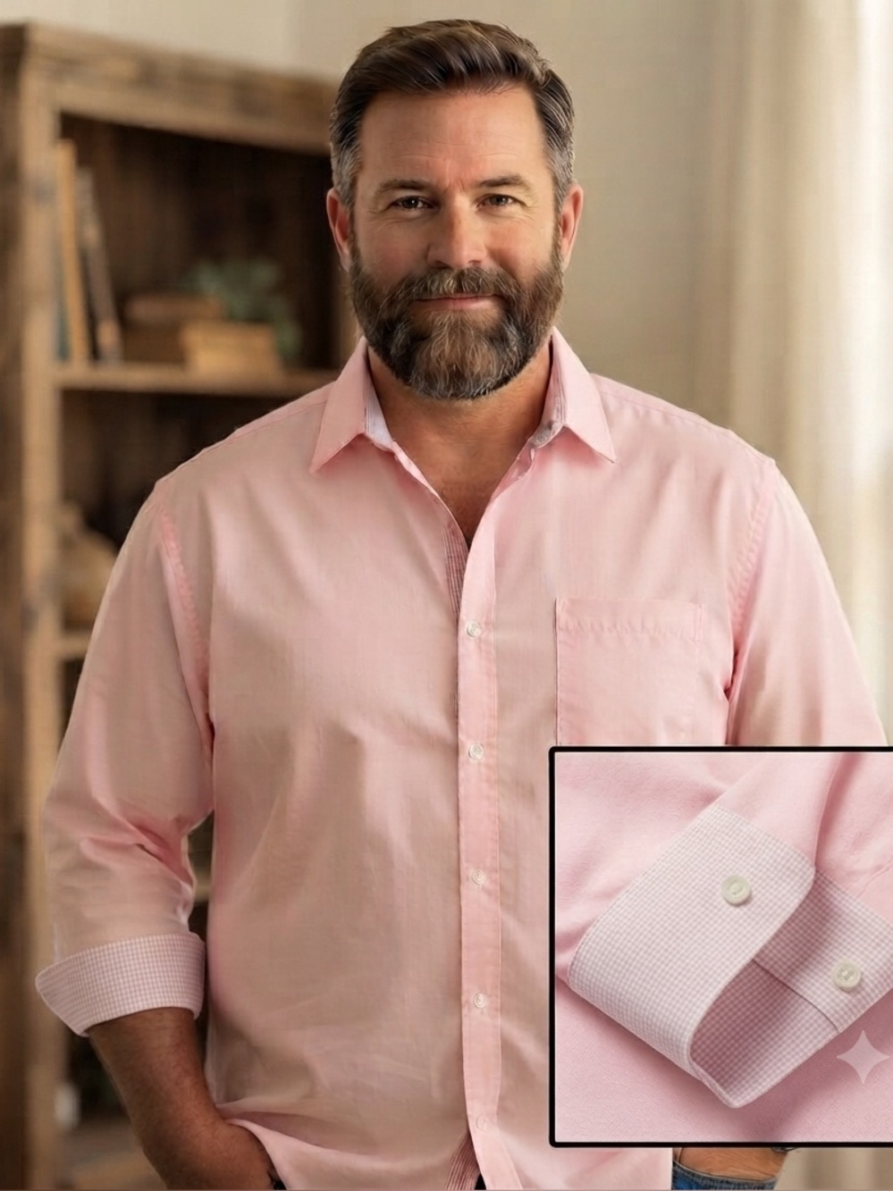 Alex Vando EUC Premium Light
Pink Easy Care contrast detail 
Button-Down Sz 2X